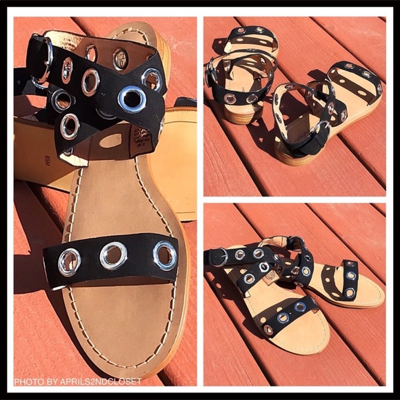 BLACK SUEDE & LEATHER GLADIATOR SANDALS - Picture 6 of 8